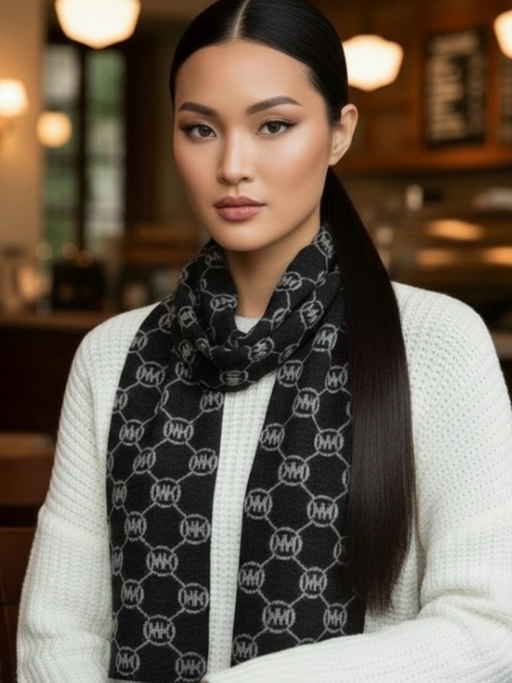 (#86) MICHAEL Michael KORS Signature Logo Reversible Scarf